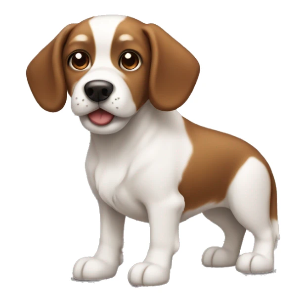Small brown and white dog with short floppy ears and small nose sticker