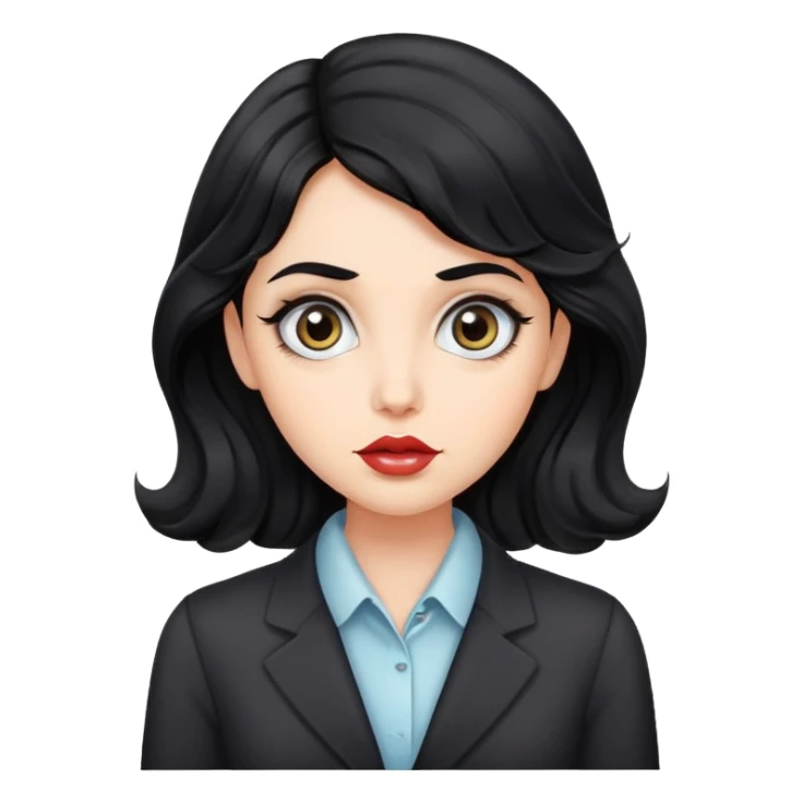 more realistic girl office, wavy lack hair, big eyes, big lips sticker