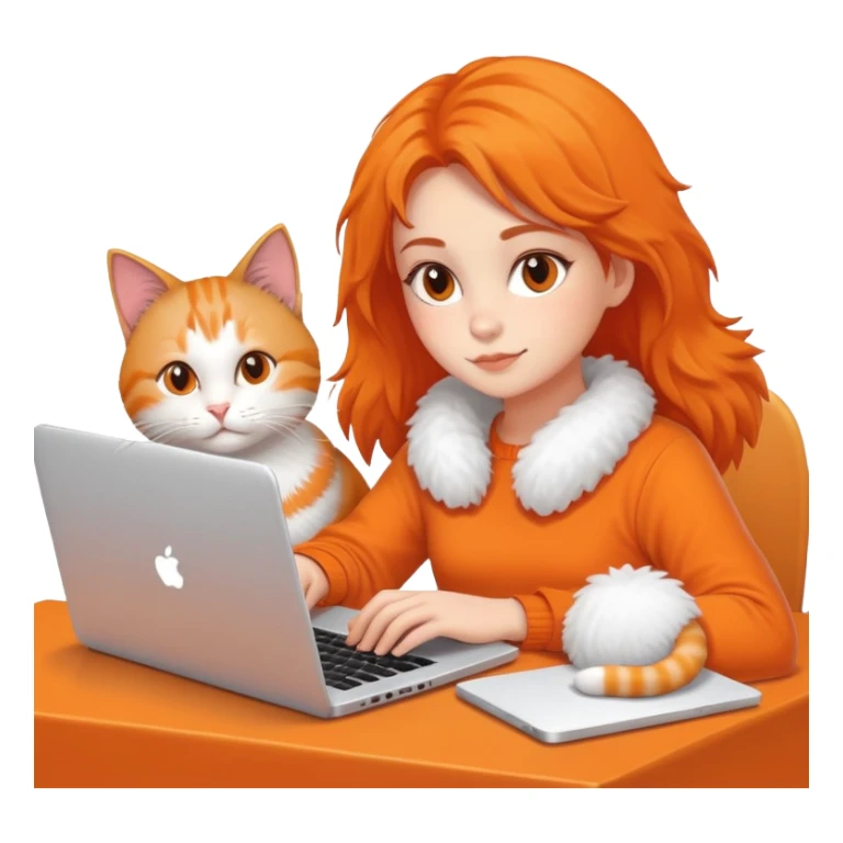 A girl is working on a laptop with a cat lying next to it sticker