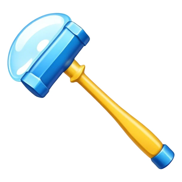 hammer item, props, game casual, stylized, yellow blue color, bubble style sticker