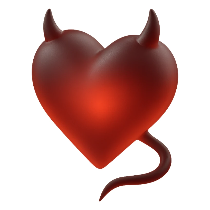 glossy matte glass heart with small devil horns and pointed tail sticker