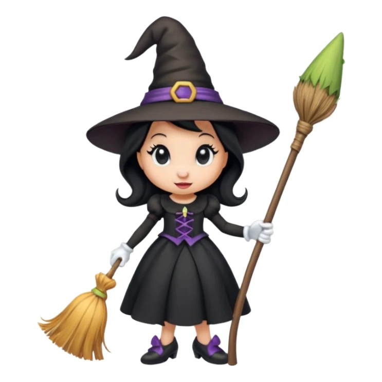 
Minnie mouse as a witch (hat + broom)  cartoon -style/cute and transparent for a sticker sticker