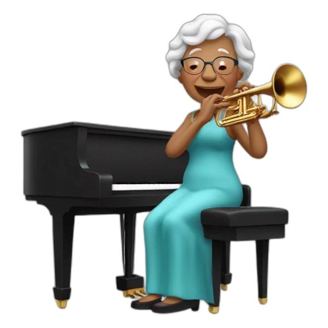 grandma plays trumpet on piano sticker