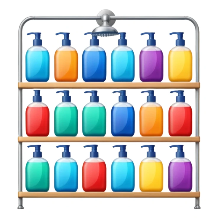 Shower with body wash, shampoo, and conditioner on racks  sticker