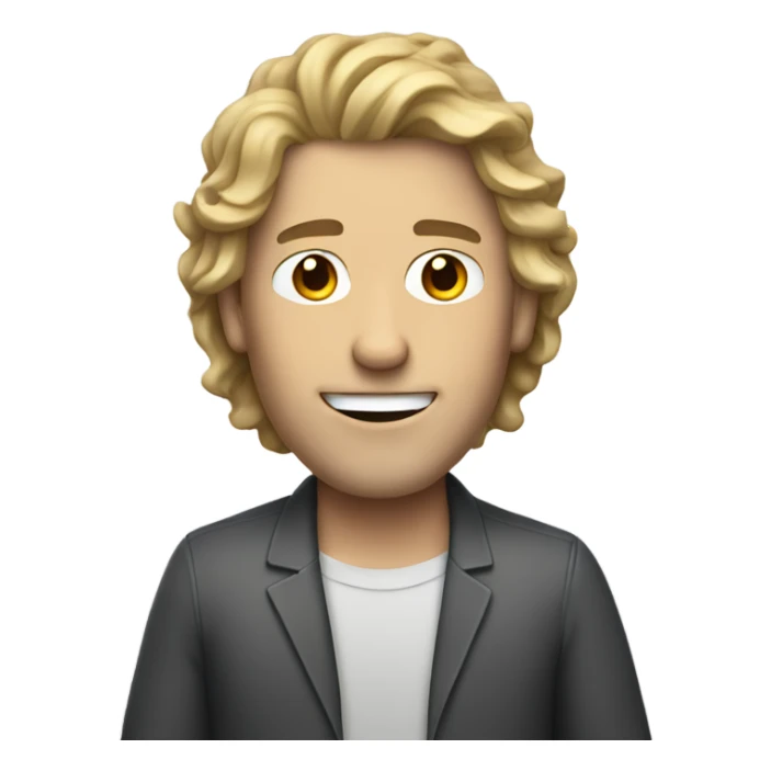 white man with wavy hair and a computer  sticker