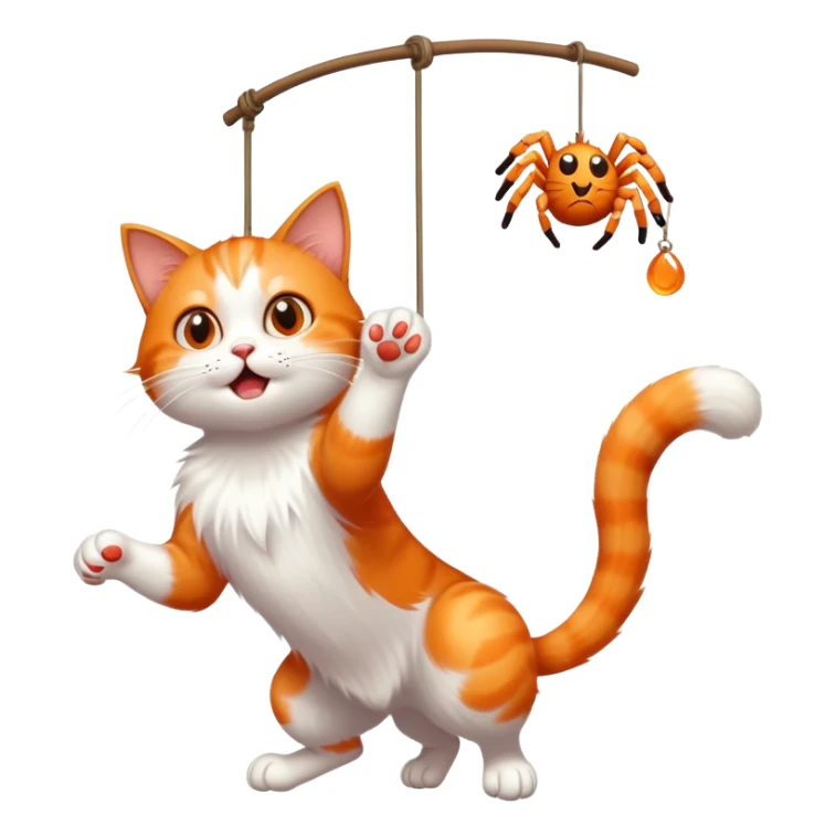 A playful cat batting at a dangling spider with its paw fully extended sticker