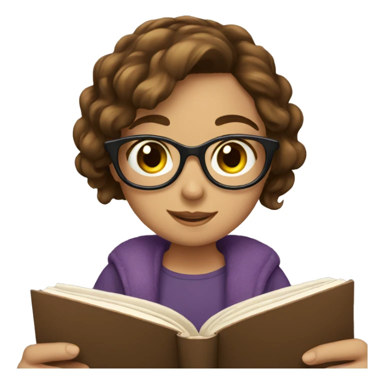 girl with brown hair reading a book sticker