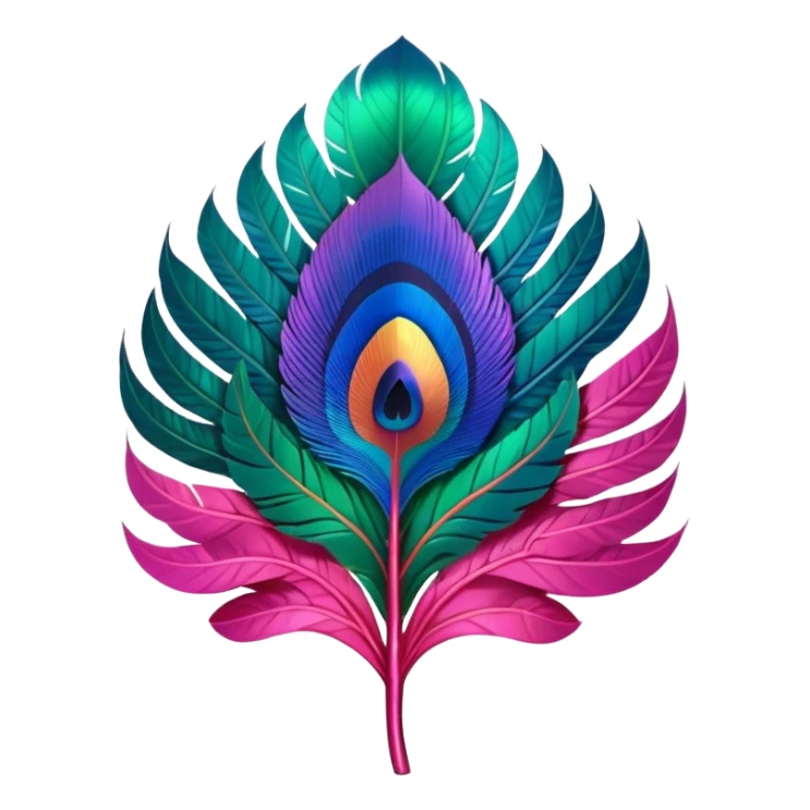 Futuristic, bold, colorful, highly detailed, isolated 3D render, lush full soft appearance, very colorful highly futuristic unrealistic Peacock Begonia feather sticker