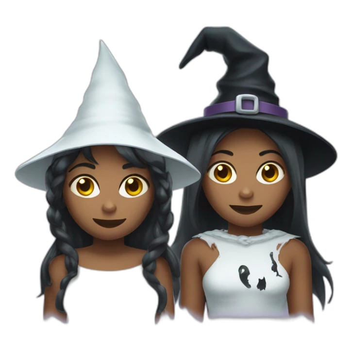 two girls with witch costume and chained ghost spirit costume sticker
