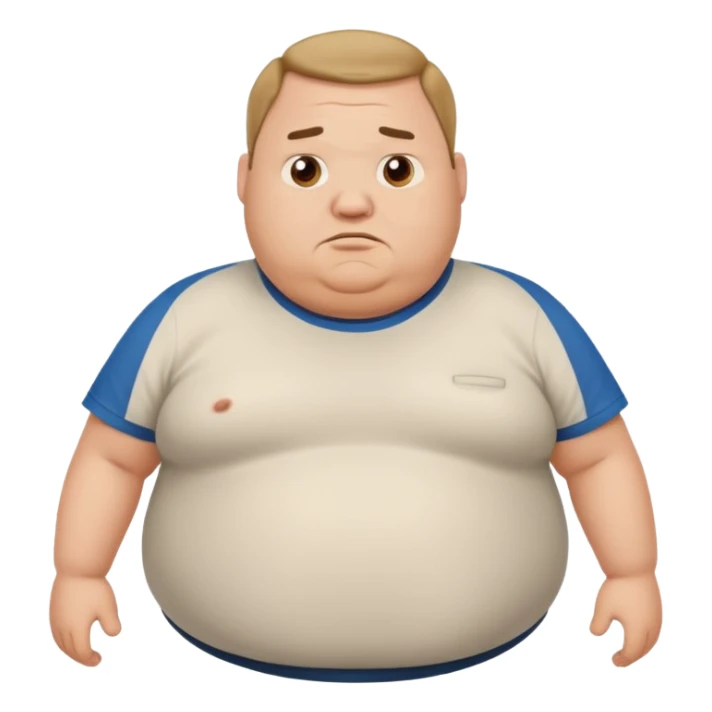 a cartoon fat man holding his stomach wearing t shirt, while looking confused? dont show nipples sticker