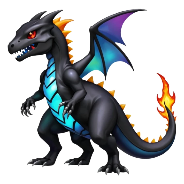 Shiny Black Gothic Futuristic Spooky Evil Exotic Colorful Dark Duskull-Salandit-Marowak-Charizard-Charmeleon-Fakémon-hybrid-creature (full body)  sticker
