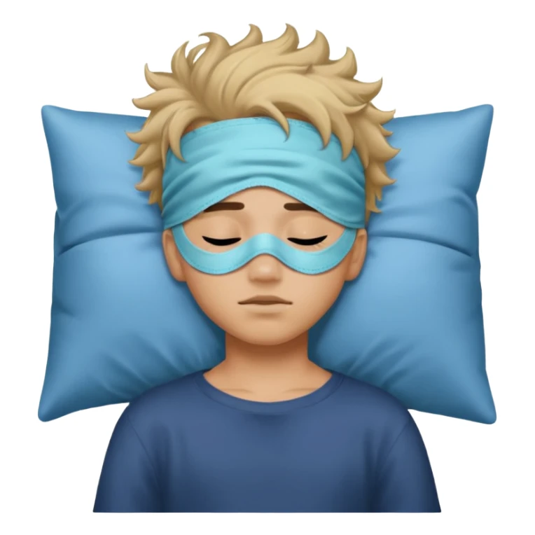 boy with a sleeping mask above head like a band 
 sticker