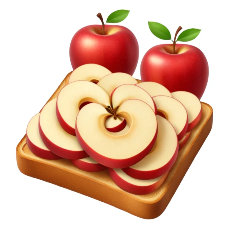 toast with apple slices on top, apples arranged in a spiral sticker