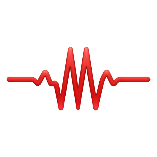 Minimalistic logo for MedSignal, sleek red pulse forming the letters 'AI' inside a smooth geometric shape, glowing red accents, clean white background, no black, conveying high-tech healthcare and AI technology sticker