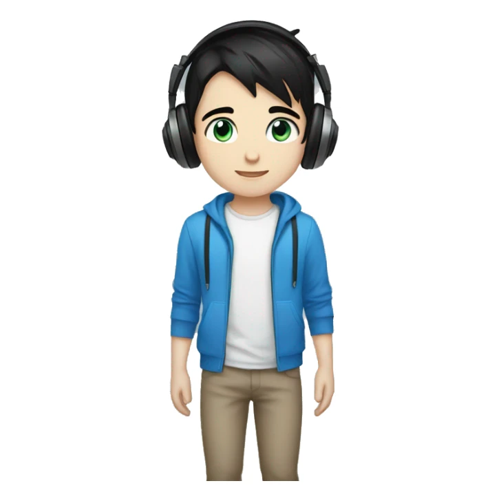 black hair blue eyes and headphones boy sticker