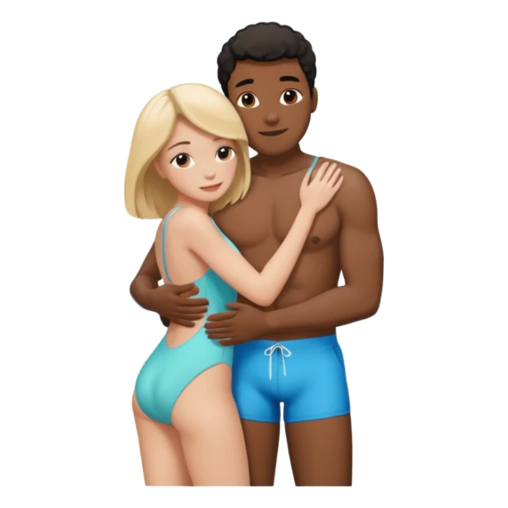 black Man and white woman hug love on beach sticker