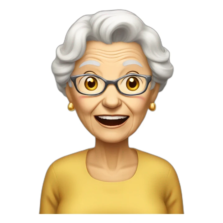 elderly woman speaking loudly golden shirt sticker