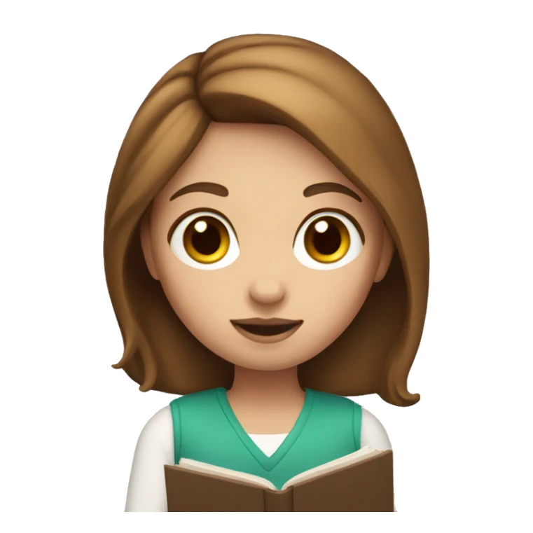 Memoji girl with brown hair holding book sticker