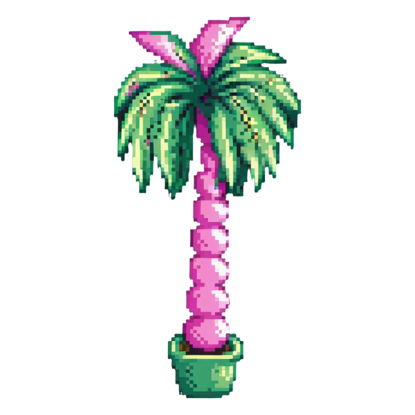 palm tree with pastel pink trunk and pastel green leaves sticker