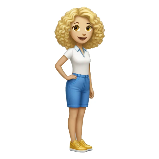 short blonde lady with blue shoes and golden doodle sticker