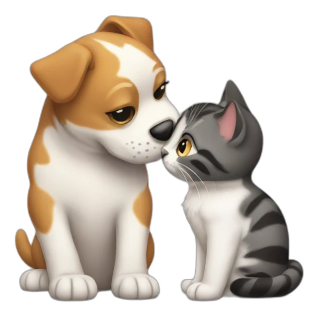 a dog kissing a cat sticker