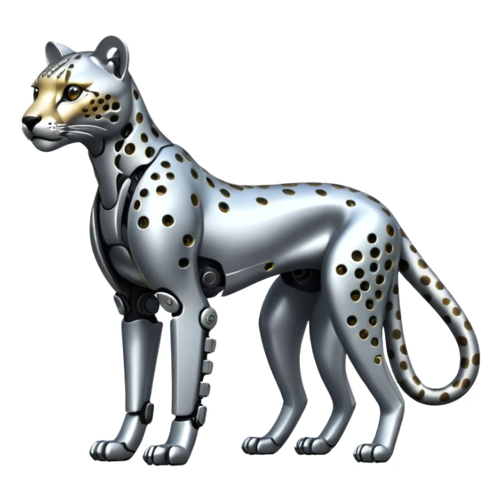 Shiny silvery metallic alloy advanced futuristic Cyberpunkcl cheetah (full body) sticker