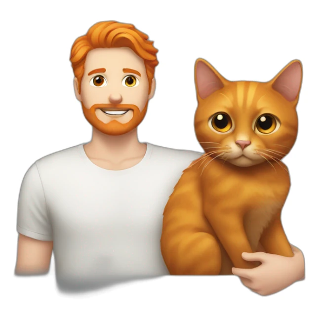 a white guy with orange hair and mustache holding a black cat sticker