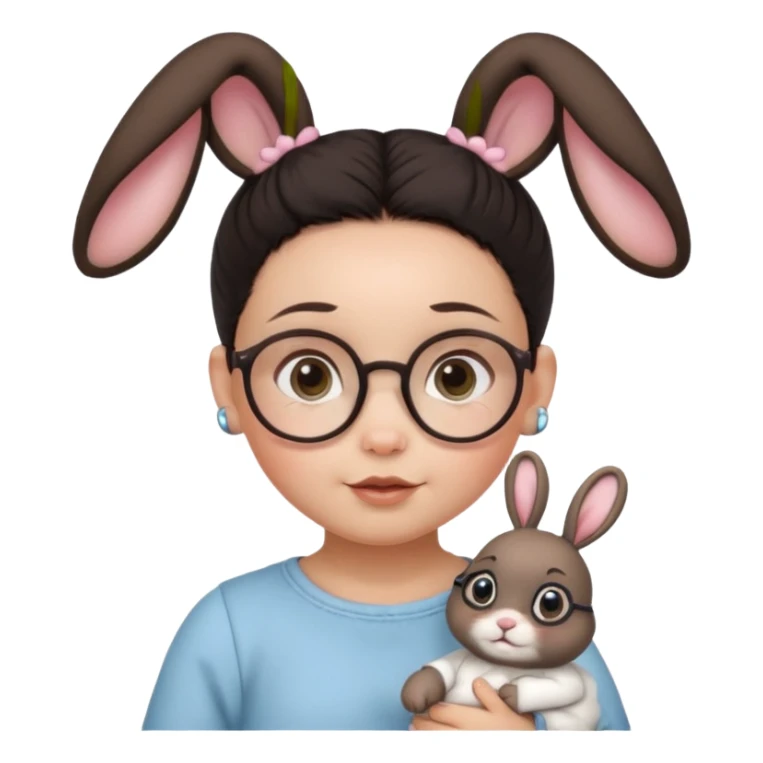 bunny ear accessory wearing baby dark haired bun spectacled sticker