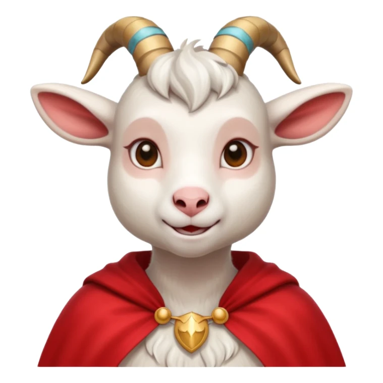 white female goat wearing a read cape sticker