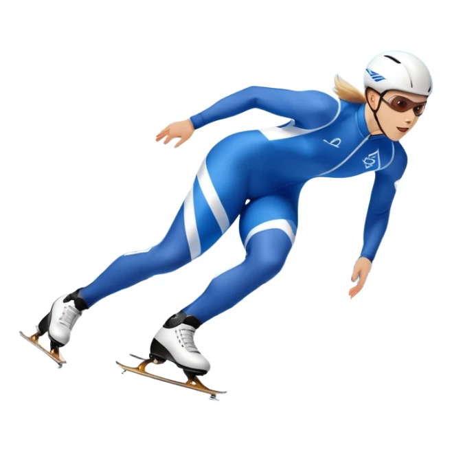 An icon showing a speed skater gliding on a professional oval ice track, captured in mid-motion with aerodynamic posture and sleek skates. The background features snowy mountains, flags, and a clear blue sky. Transparent background reflects the speed and elegance of the sport. sticker