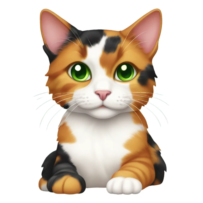 Calico Cat Full Body sitting down with green eyes sticker