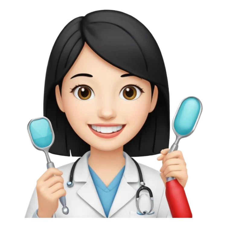 estudiante mujer de odontología con el cabello negro con un explorador  sticker