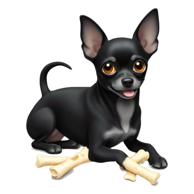Black Chihuahua dog chewing a bone in his paws a sticker