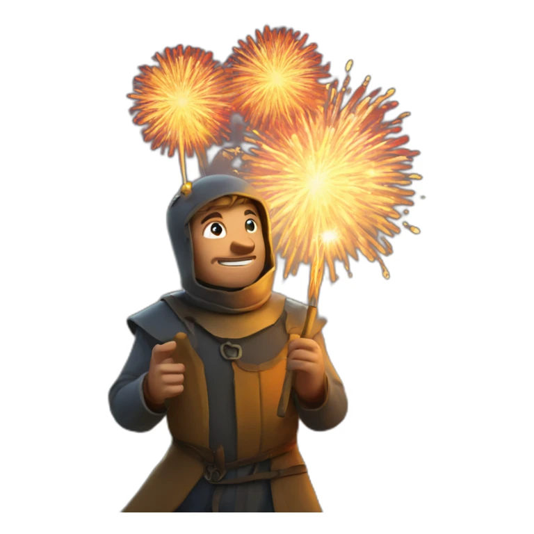 medieval Pyrotechnician seeing some fireworks go off in front of him sticker