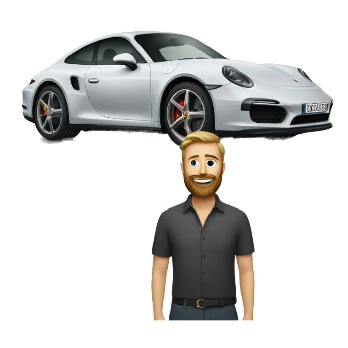 Man with beard in front of Porsche sticker