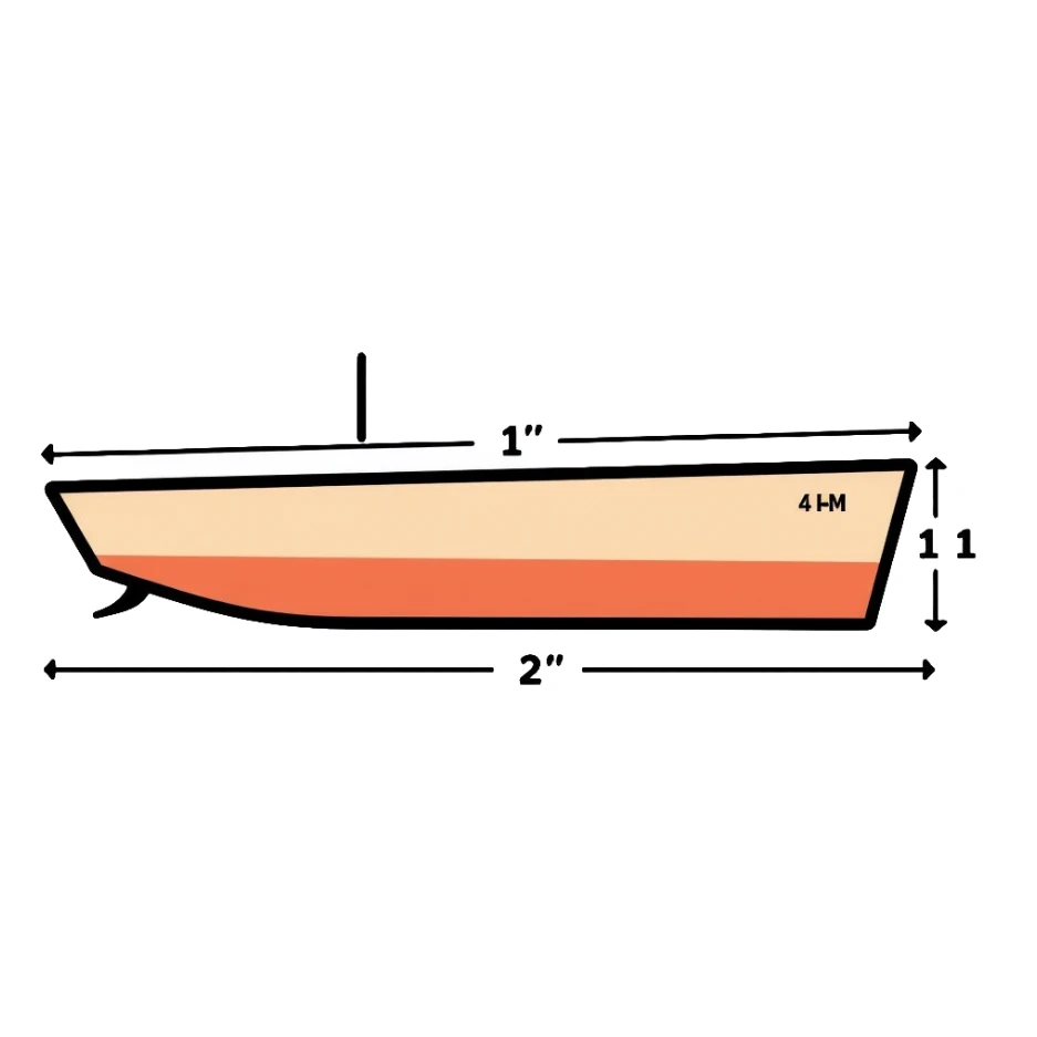 technical diagram of 4 meter boat hull with measurement marked sticker