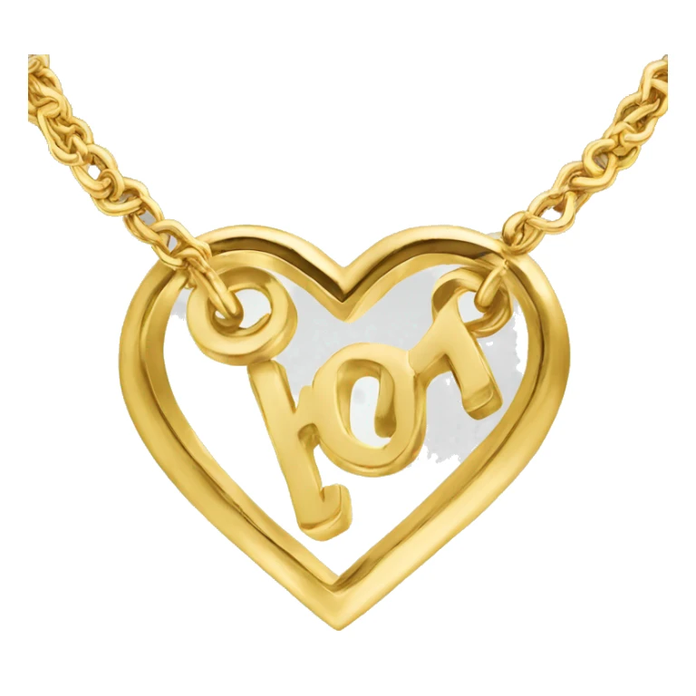 Heart shaped gold necklace with a letter Son it  sticker