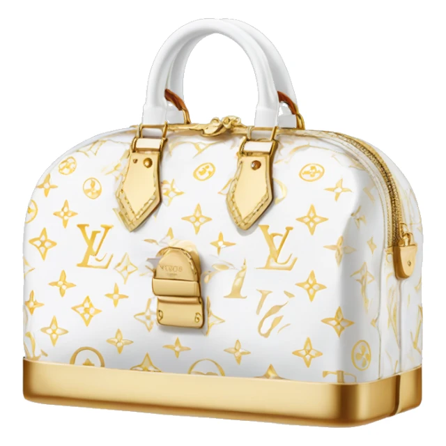 White Designer Louis Vuitton bag with gold monogram and gold trim sticker