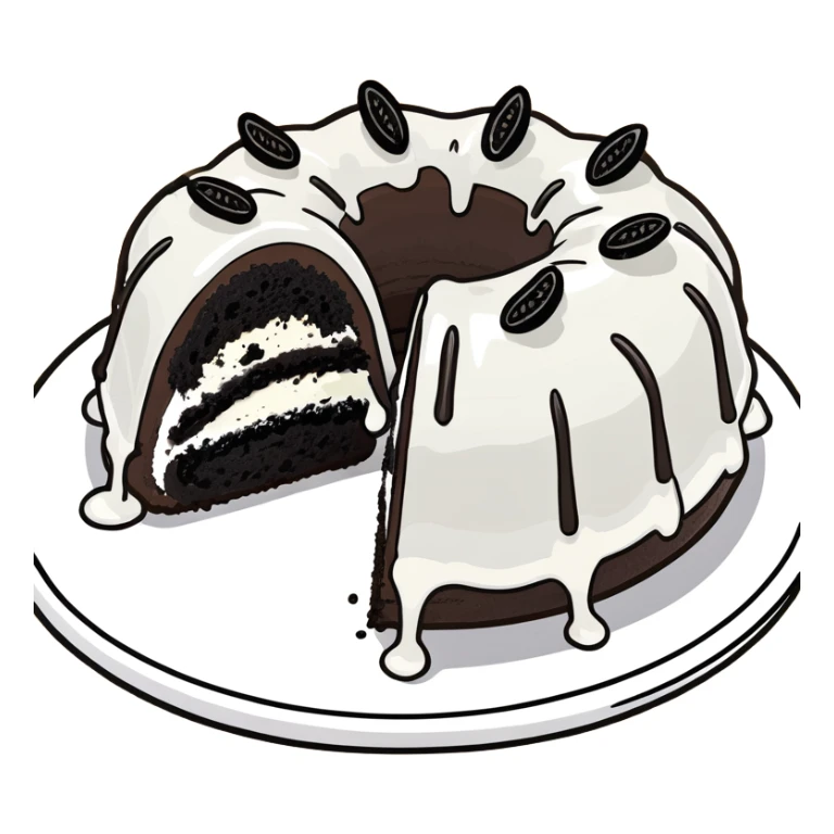 Oreo Bundt cake with white icing flowing down the sides  sticker