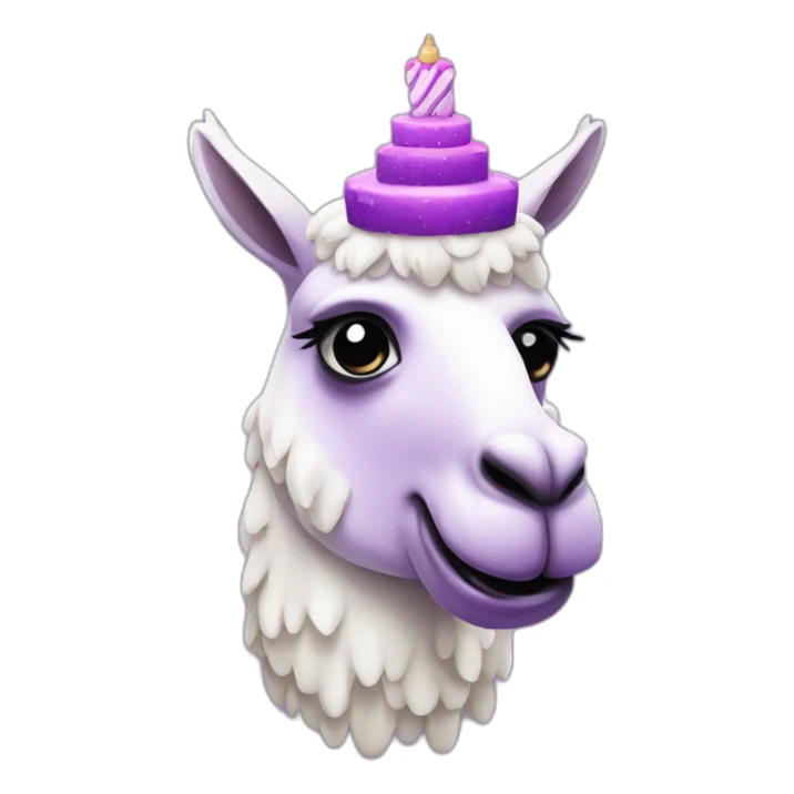 a purple llama with gradient white spots and is eating a nice cake sticker