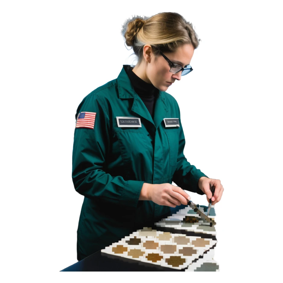 Marine geologist with scientific tools studying ocean floor samples on ship sticker