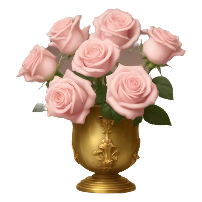 Pale Pink roses in gold roccoco vase sticker