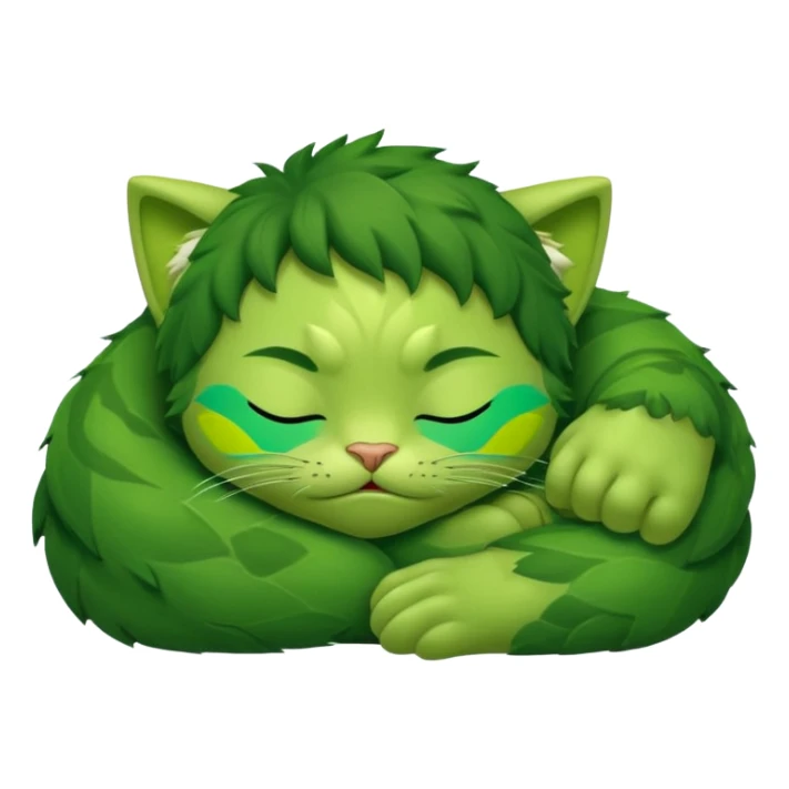 Incredible Hulk curled up like a small cute kitten, lying down, eyes closed, sleeping sticker