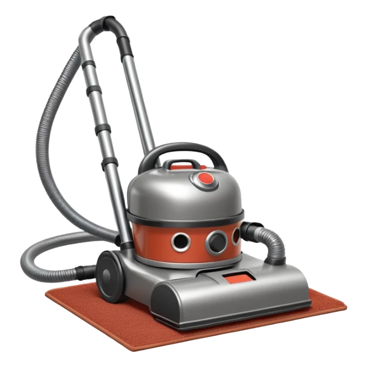 vintage vacuum cleaner cleaning dust from a carpet, old-fashioned design, metal body, visible dust being sucked in, classic household appliance, retro style, 3D cartoon, mobile game icon style, centered, clean background, no people, no animals, no text, no watermark
 sticker