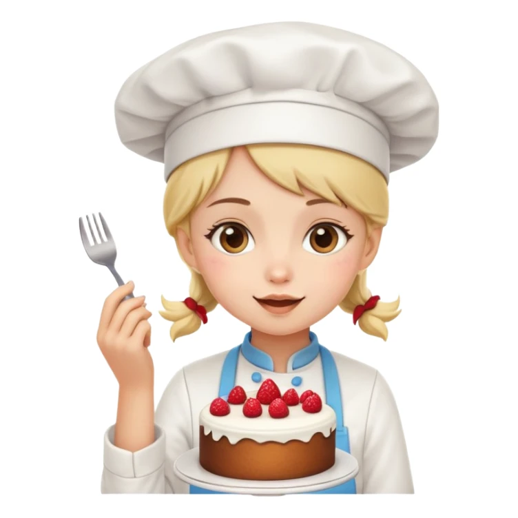 cute girl with chef hat eating a cake sticker