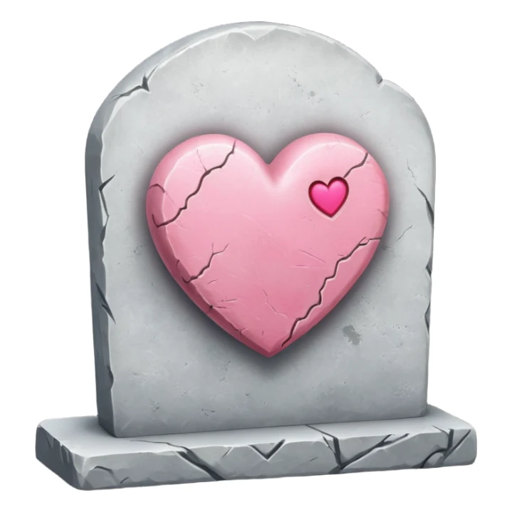 A gravestone emoji with a heart shape on it, pink heart, gray stone sticker