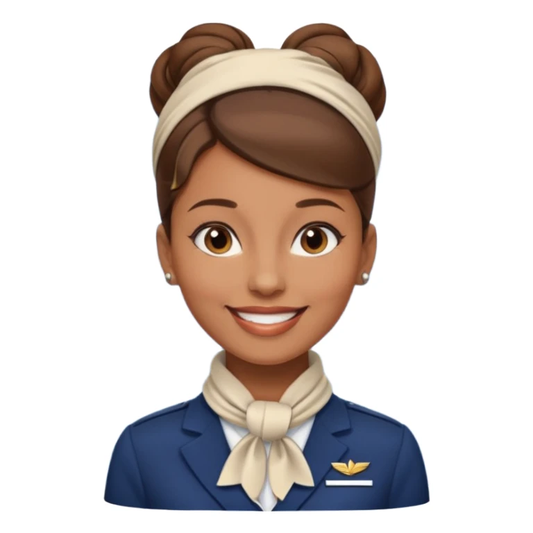  flight attendant, Light Brown skin, brown hair in one bun, neck scarf sticker