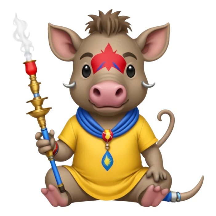 Warthog with a hookah and an ecuadorian flag on his shirt sticker