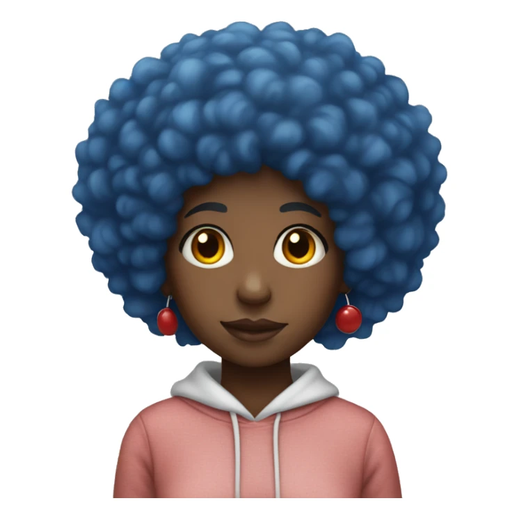 Black girl with a blue afro hair  with a sweatshirt red sticker