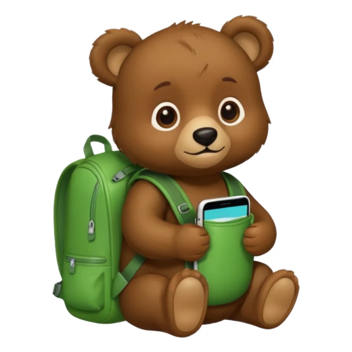 baby bear wear green backpack sticker